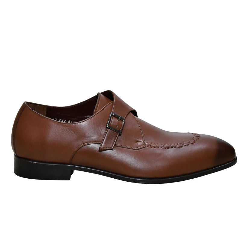 Babti Classico – Chaussure Monk à Boucle en Cuir (Noir & Marron)