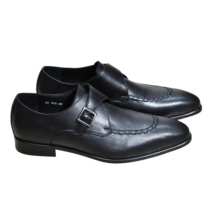 Babti Classico – Chaussure Monk à Boucle en Cuir (Noir & Marron)