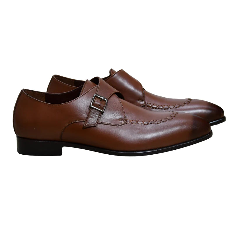 Babti Classico – Chaussure Monk à Boucle en Cuir (Noir & Marron)