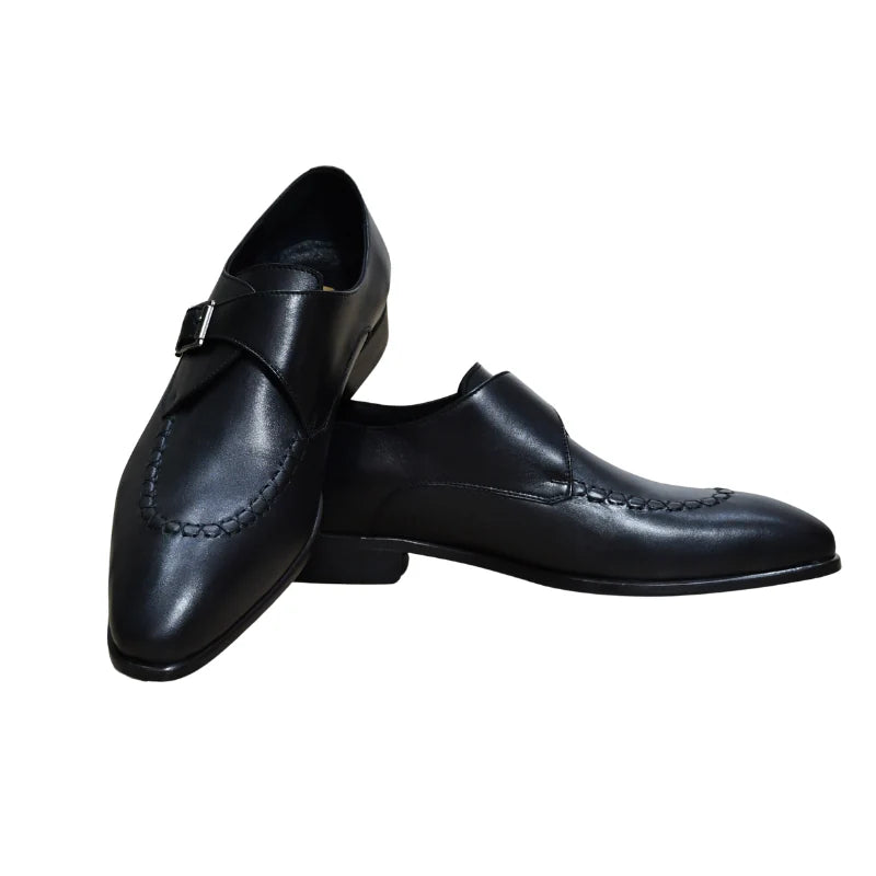 Babti Classico – Chaussure Monk à Boucle en Cuir (Noir & Marron)