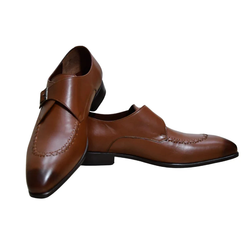 Babti Classico – Chaussure Monk à Boucle en Cuir (Noir & Marron)